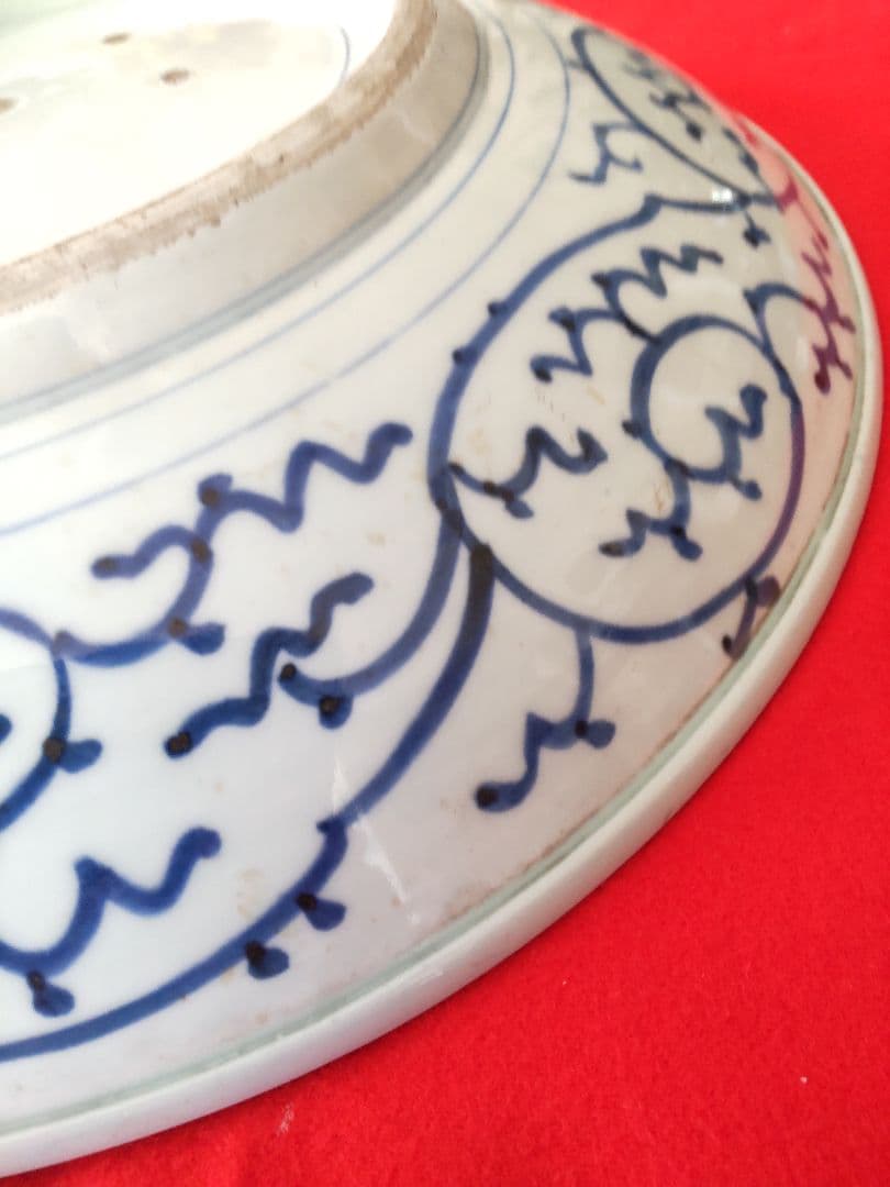 古伊万里染め付け微塵唐草平大鉢/江戸中期頃