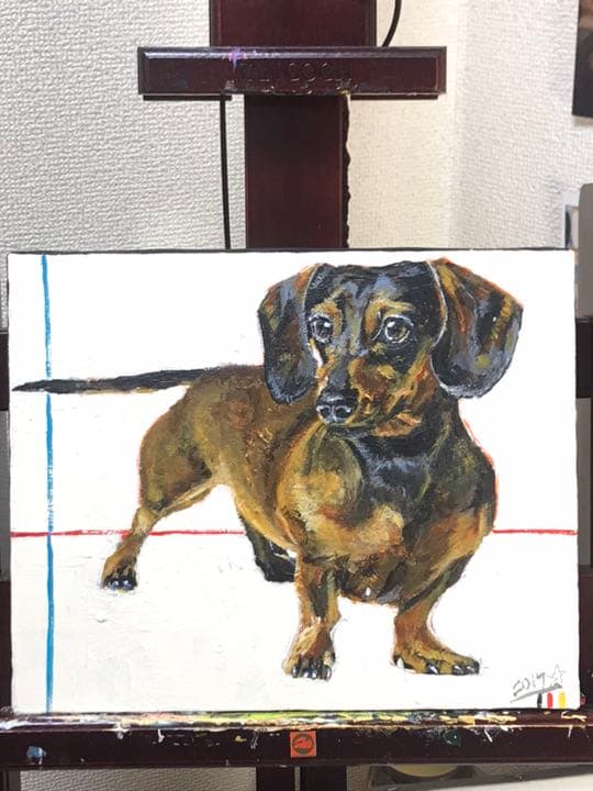 アクリル画 ミニチュアダックス  犬 動物