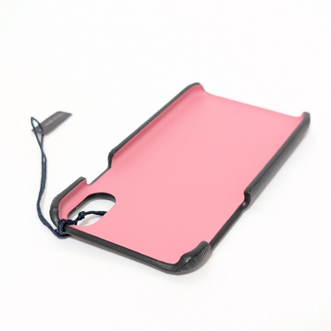 PRADA iPhone X / Xsケース 型押しロゴ レザー 黒×ピンク 犬