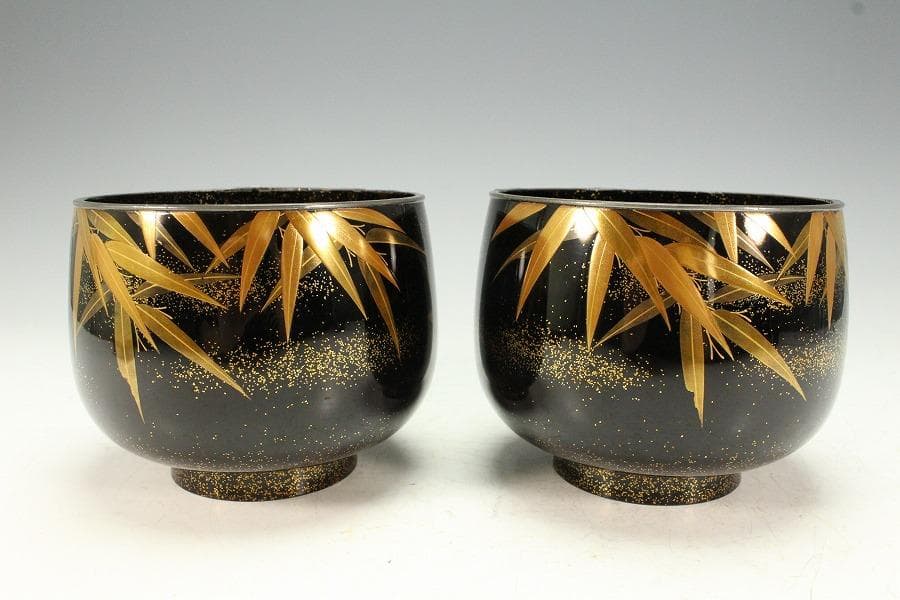 極上 双雀蒔絵 椀 一対 明治(K-A838)