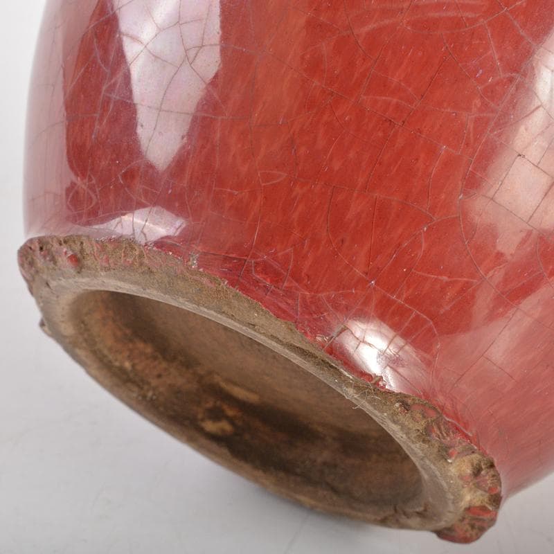 中国　辰砂釉　長顎瓶　唐木台付　D　R6754