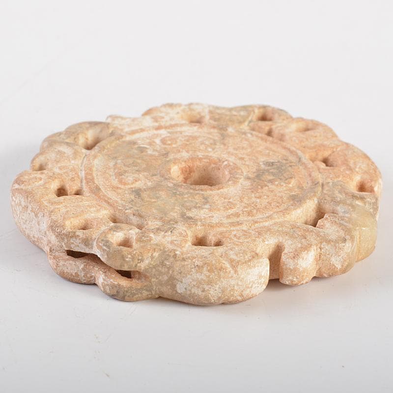 中国　玉石彫刻　双魚刻　神獣刻　根付　玉器　玉珮　2点　時代箱付　V　R7227