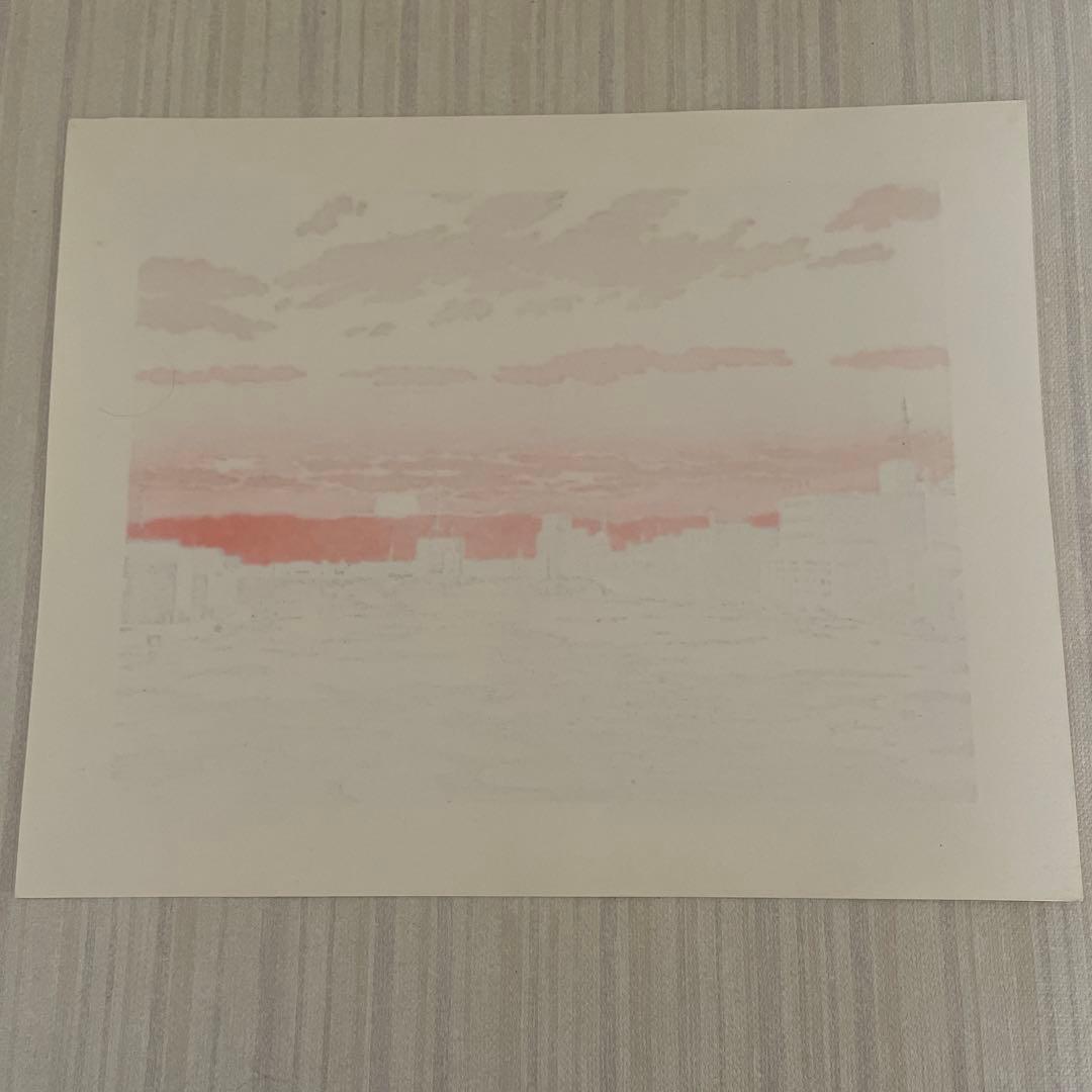 AP版 ⭐️大本靖 夕日の釧路川 ☆木版画 北海道 版画