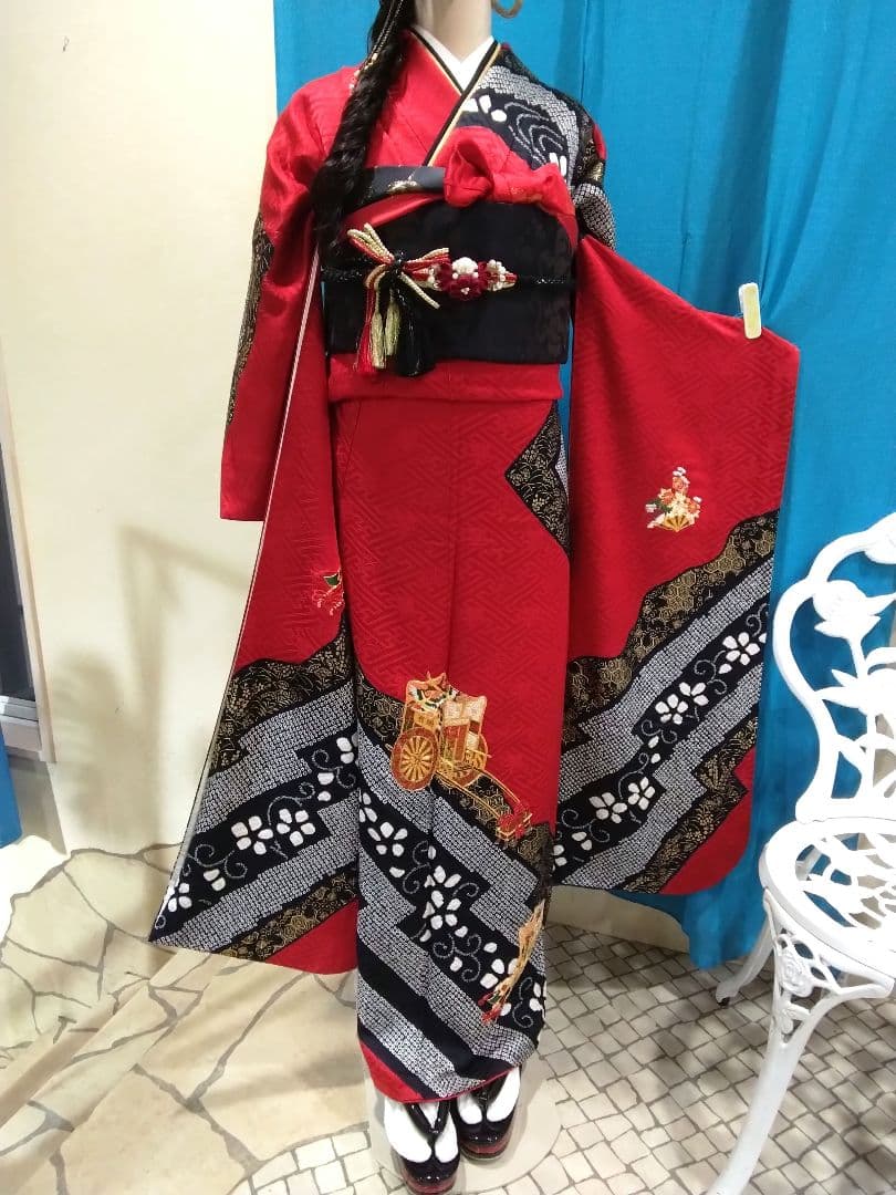 振袖フルセット、正絹絞り成人式、重ね衿帯揚げ帯締め、京うるし箔袋帯、襦袢