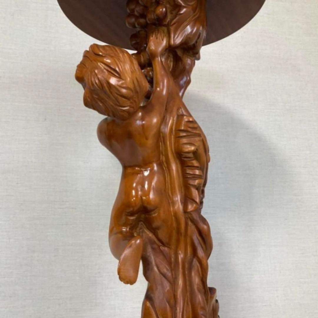 飾り台 花台 スタンド テーブル 大型 木製 木彫り 彫刻 天使 リーフ レトロ