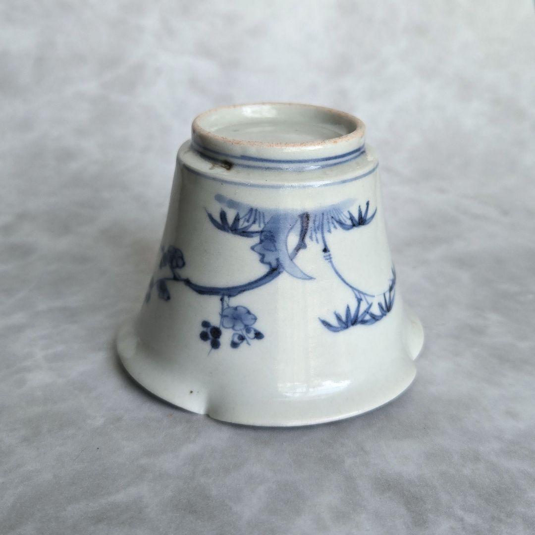 古伊万里　染付輪花向付　江戸時代　猪口　覗き　金直し　金継ぎ　アンティーク