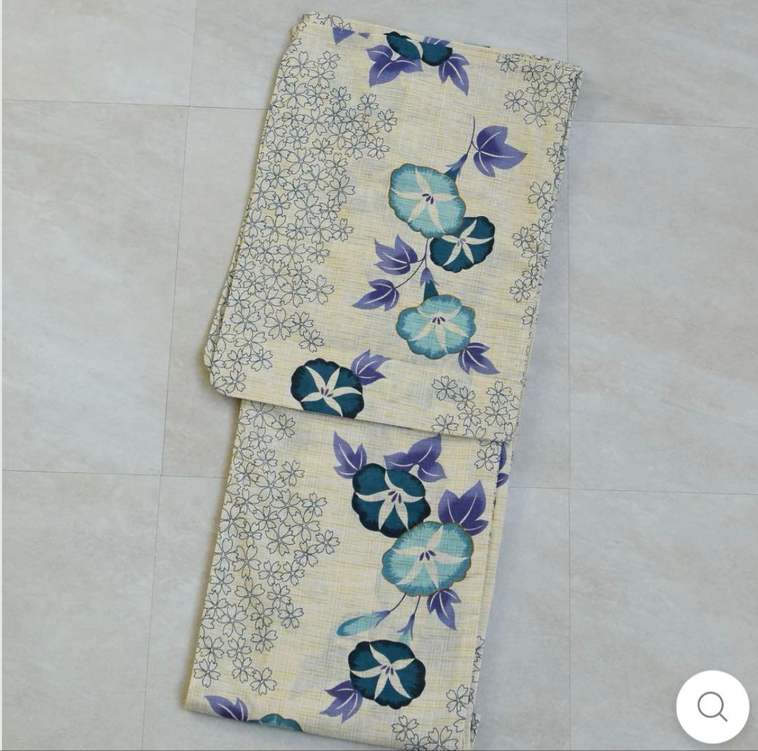 utatane 綿麻 ゆかた フリーサイズ 水色の朝顔、下駄付き