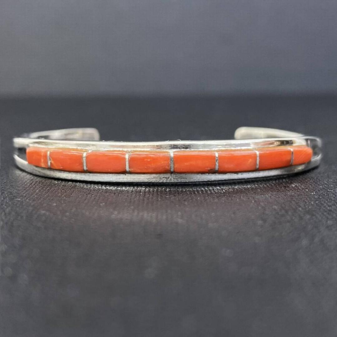 SAAD PREMIUM シルバー 925 コーラル 赤珊瑚 インレイバングル