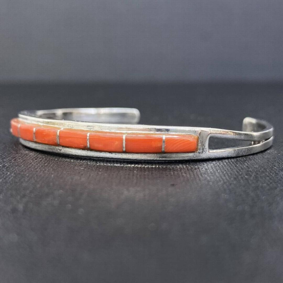 SAAD PREMIUM シルバー 925 コーラル 赤珊瑚 インレイバングル