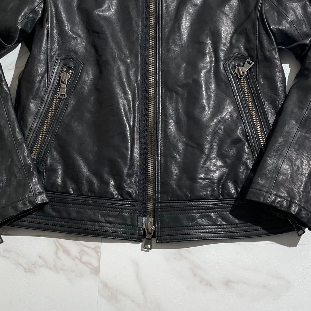 希少サイズ☆バーバリーブラックレーベル ライダース レザージャケット LL