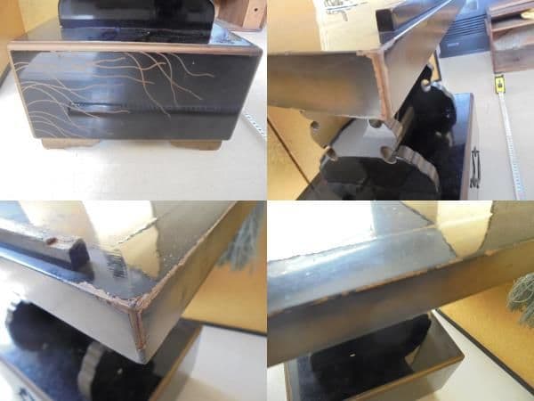 AKa6660　時代　蒔絵　見台　丸に木瓜家紋入　時代箱付