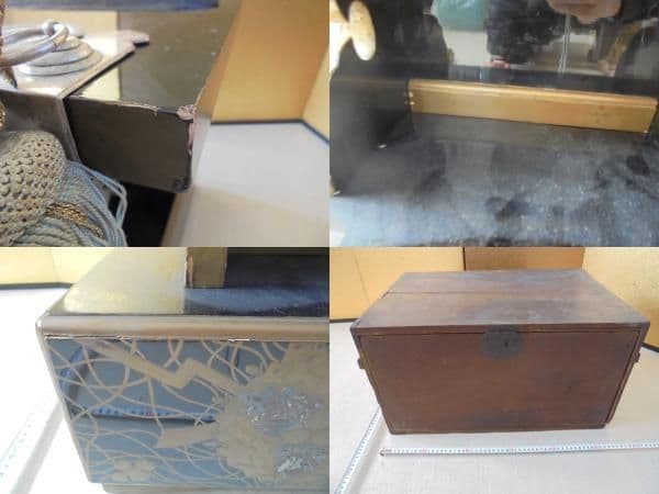 AKa6660　時代　蒔絵　見台　丸に木瓜家紋入　時代箱付