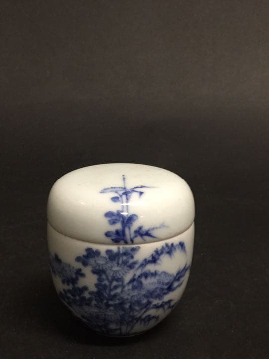 清時代 染付棗  青花茶器 茶道 中国古玩時代もの