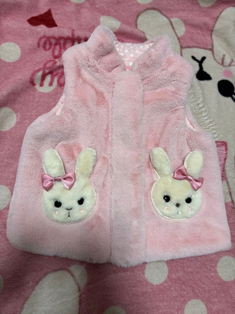 うさぎ　ファー　ベスト　ピンク