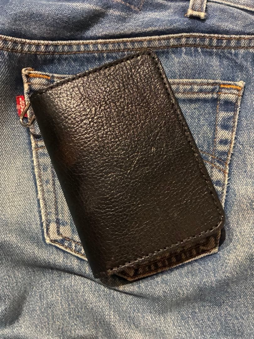 トラッカーウォレット　ミドルサイズ　シボ革　シルバー925クロスボールコンチョ