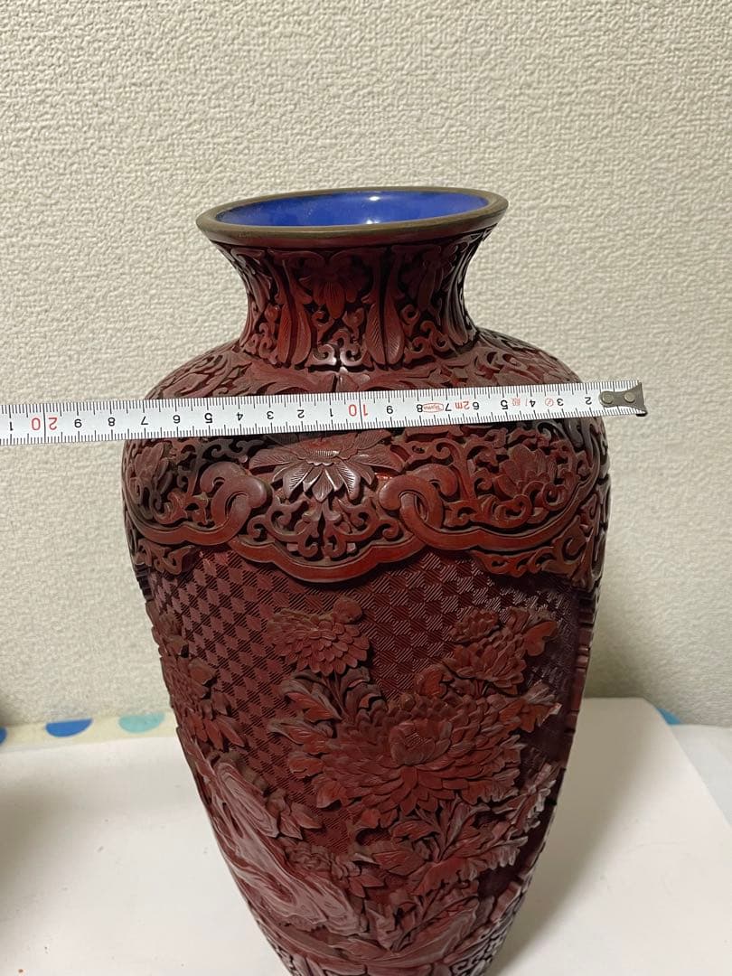 中国美術　堆朱　剔紅花瓶　美品アンティーク　高さ約39㎝