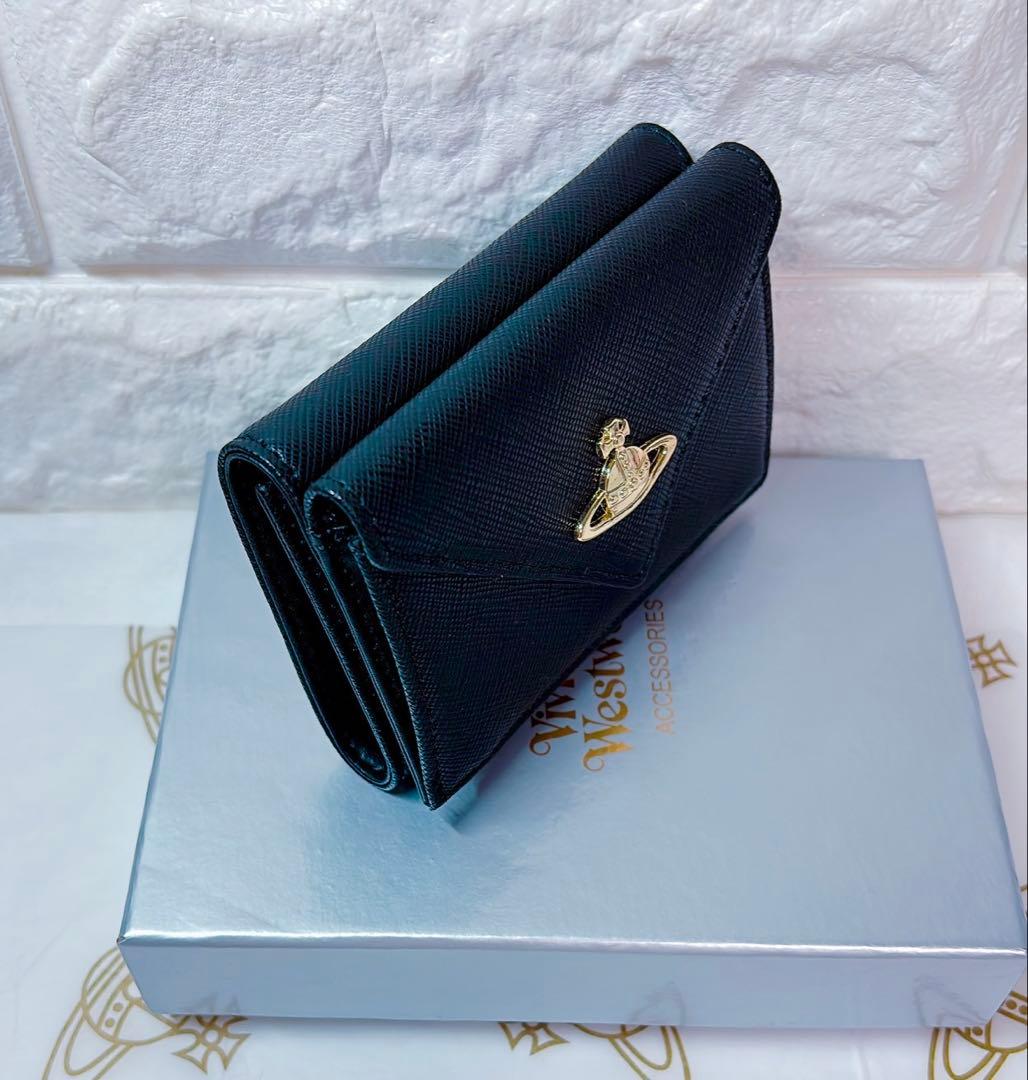 【新作‎ショッパー付】Vivienne Westwood 3つ折り財布 ブラック