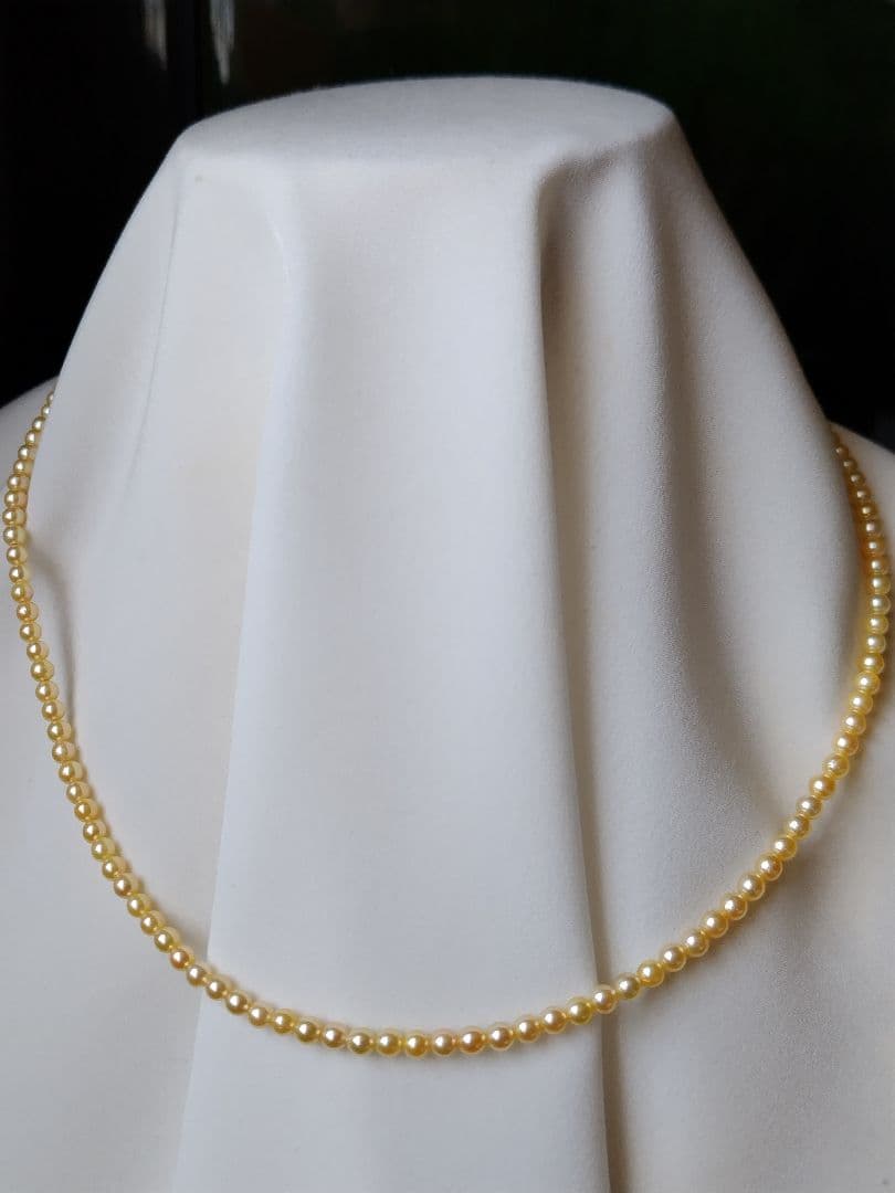 K18 アコヤ真珠ベビーパールネックレス　シャンパンカラー〜ゴールド