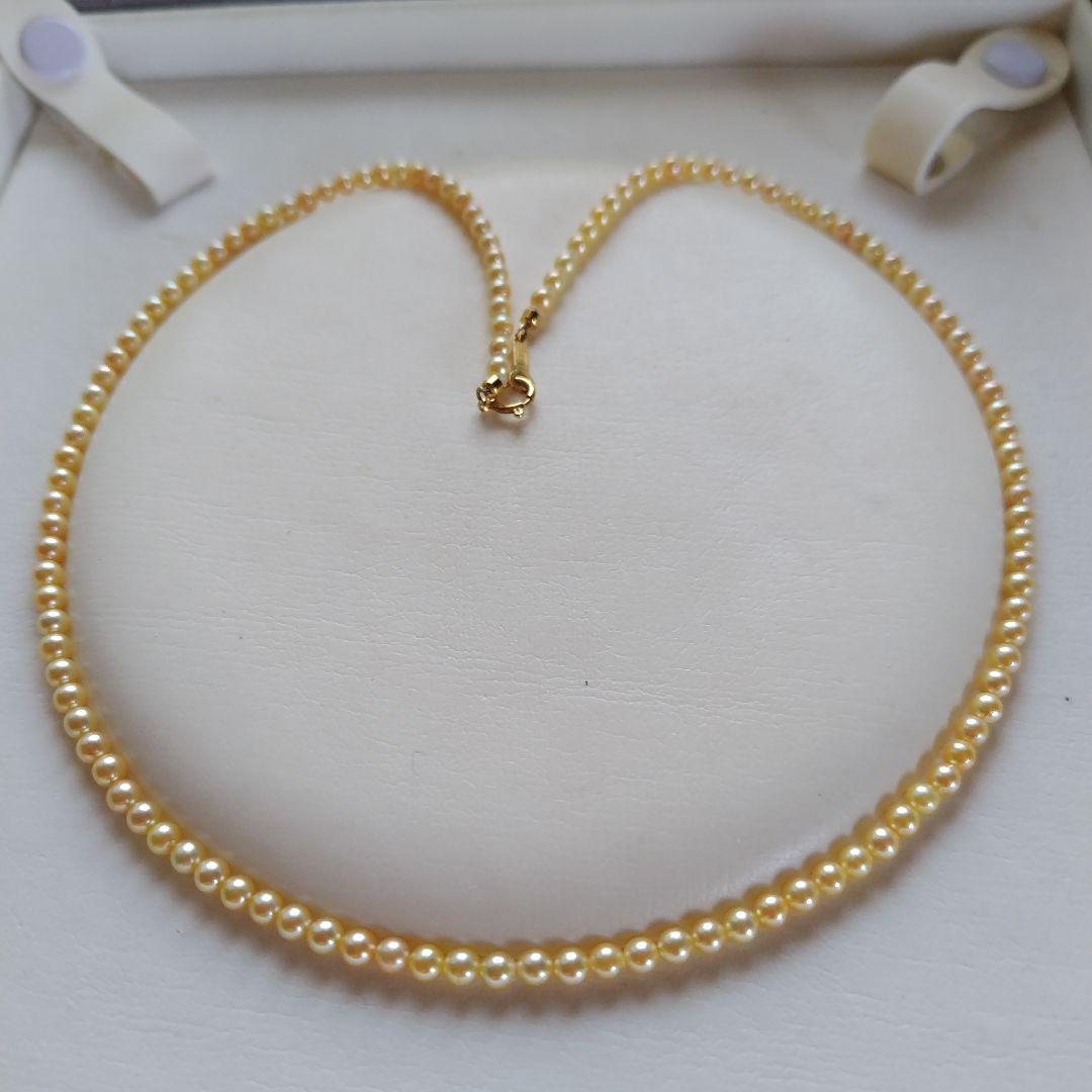 K18 アコヤ真珠ベビーパールネックレス　シャンパンカラー〜ゴールド