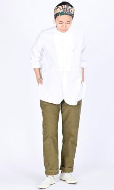 45R☆コットン麦サテンデニムのベイカーパンツ/カーキ♪