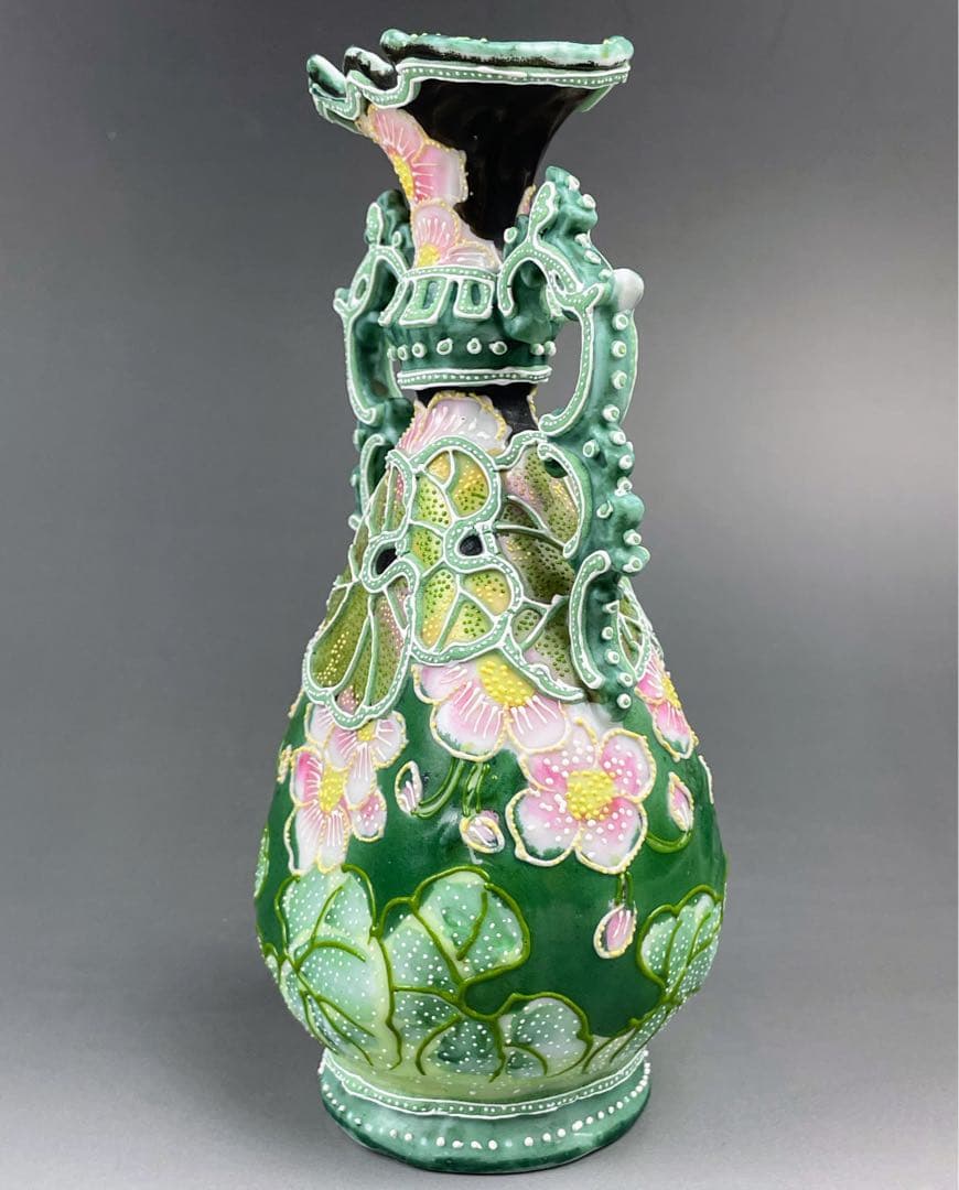 オールドニッポン アールヌーボー 花紋 一陳盛り 花瓶 明治期 里帰り