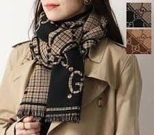 ❤新品箱袋付き❤最高級ウール❤GUCCI ジャカード マフラー❤黒&ブラウン❤