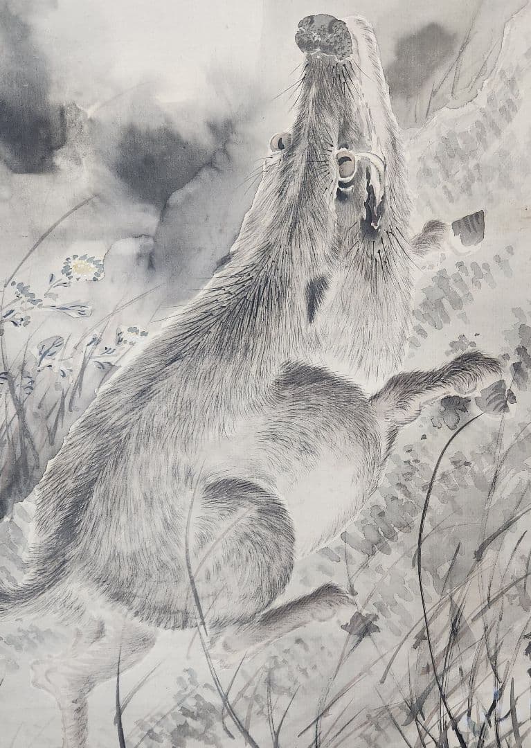 【月下猪図】浅井柳塘 2655 阿波徳島出身 イノシシ 掛け軸　肉筆