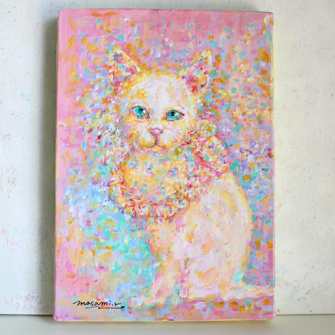「白猫」アクリル画 原画 SM キャンバス 額なし インテリアアート