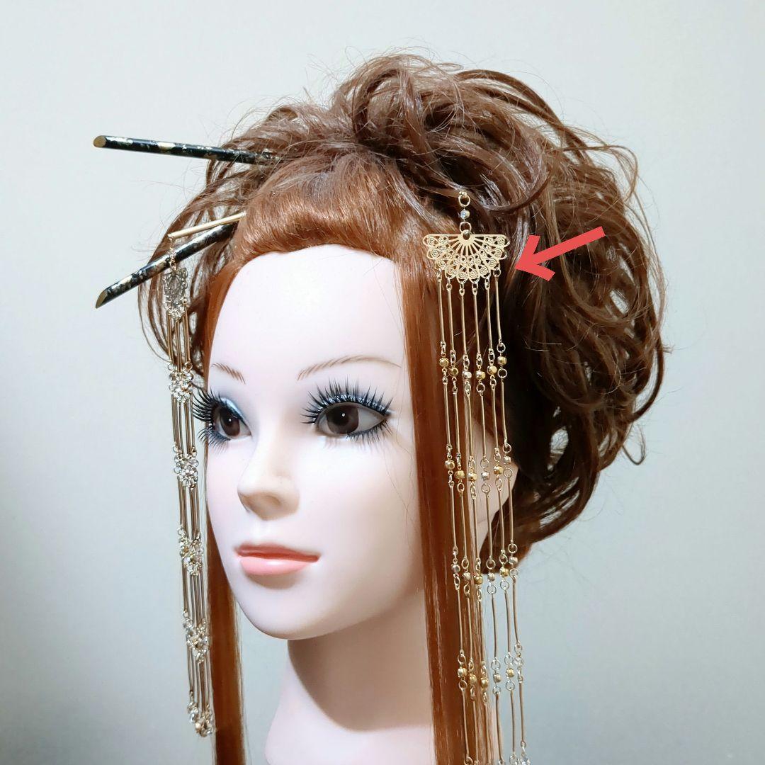 髪飾りViVi～白黒赤金・簪&扇子付き和飾り～成人式 結婚式 花魁 かんざし