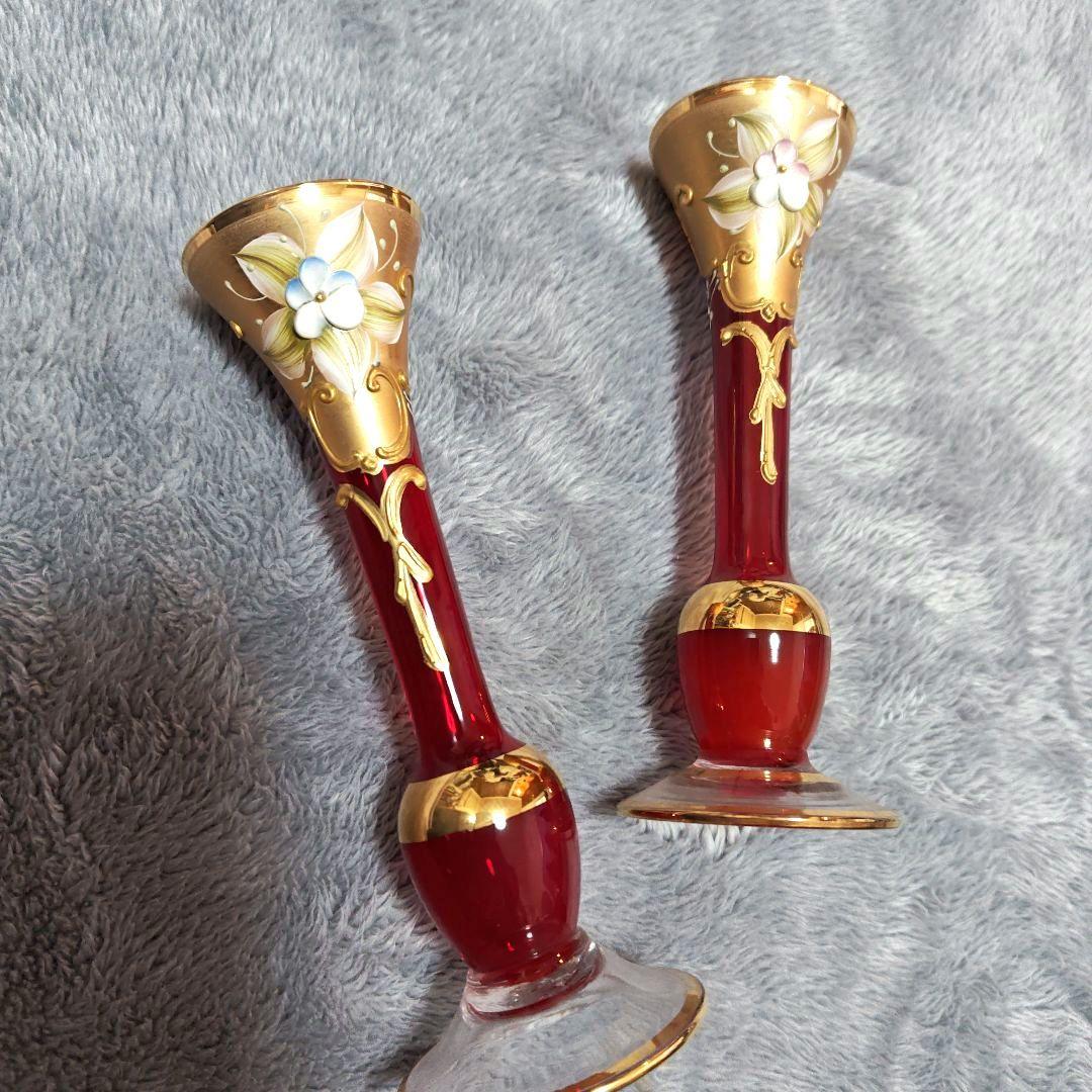 Murano ムラーノ　イタリア製 ベネチアンガラス ペア花瓶　置物　2個セット