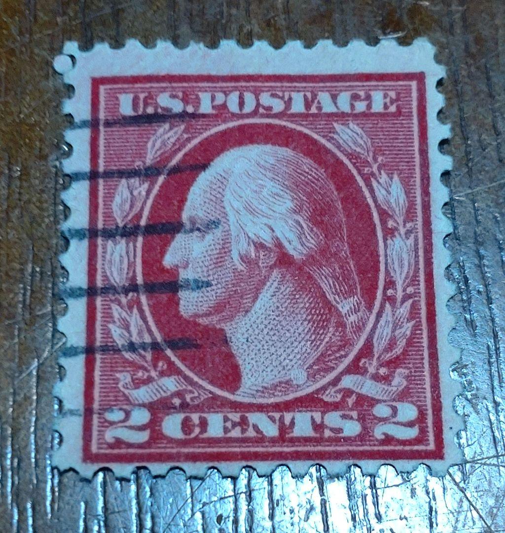 アメリカ　ジョージ・ワシントン2セント使用済切手　レッドリネン