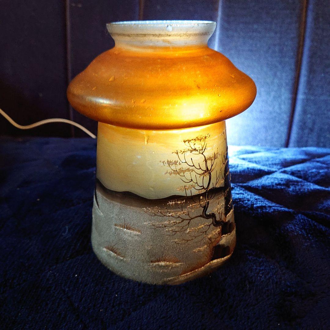 美品☆イギリス冬景色手描、ガラスランプシェード、アンティーク