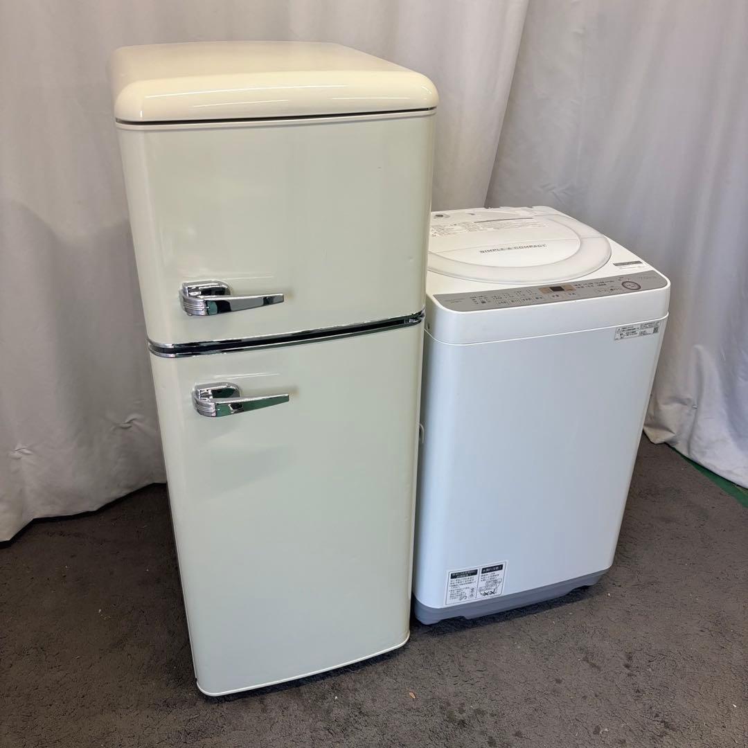 ★90　家電セット　レトロ冷蔵庫　洗濯機　7キロ　シャープ　設置無料　安い　中古