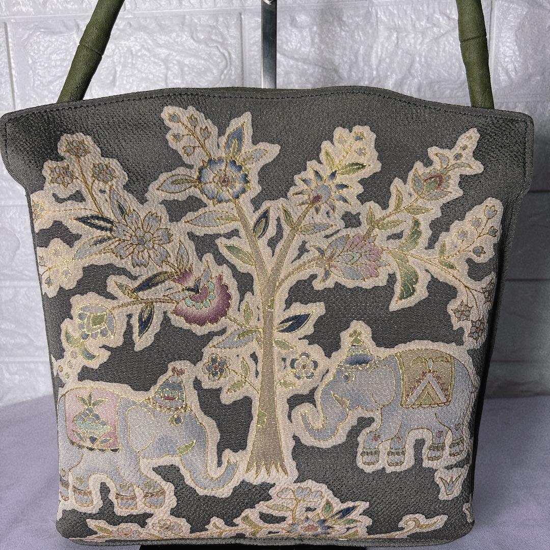 岡重 OKAJIMA オカジマ 京都 ハンドバッグ 和装 刺繍 日本製 絹 象