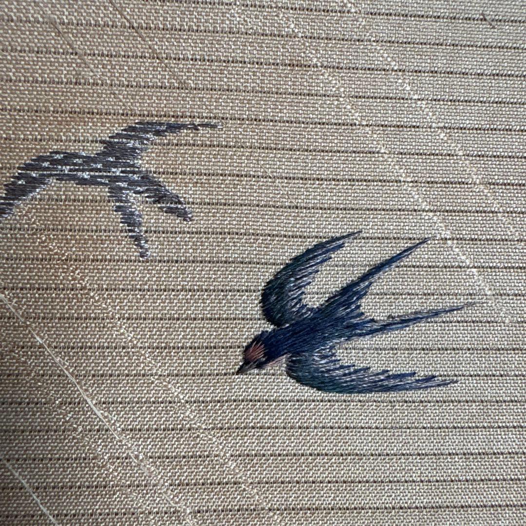 刺繍　屏風間仕切り　パーテーション　菖蒲（あやめ）八つ橋（やつはし）　つばめ