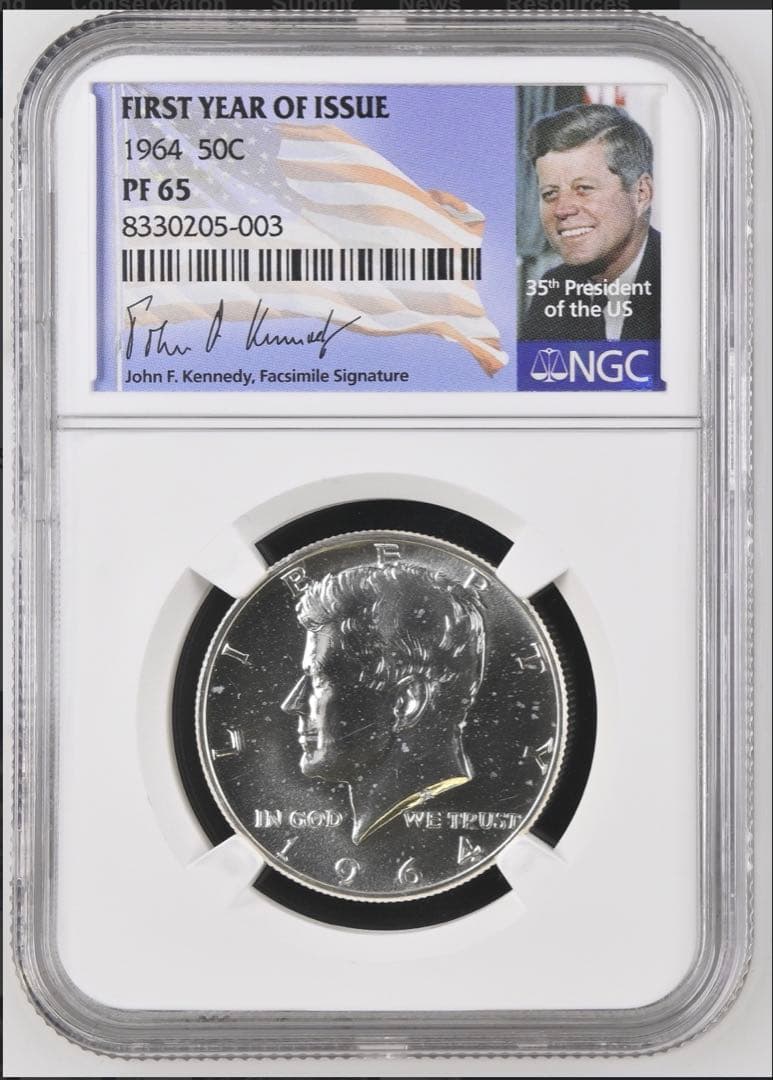 【NGC鑑定】1964年 ケネディ ハーフダラー PF65 銀貨オリジナルラベル
