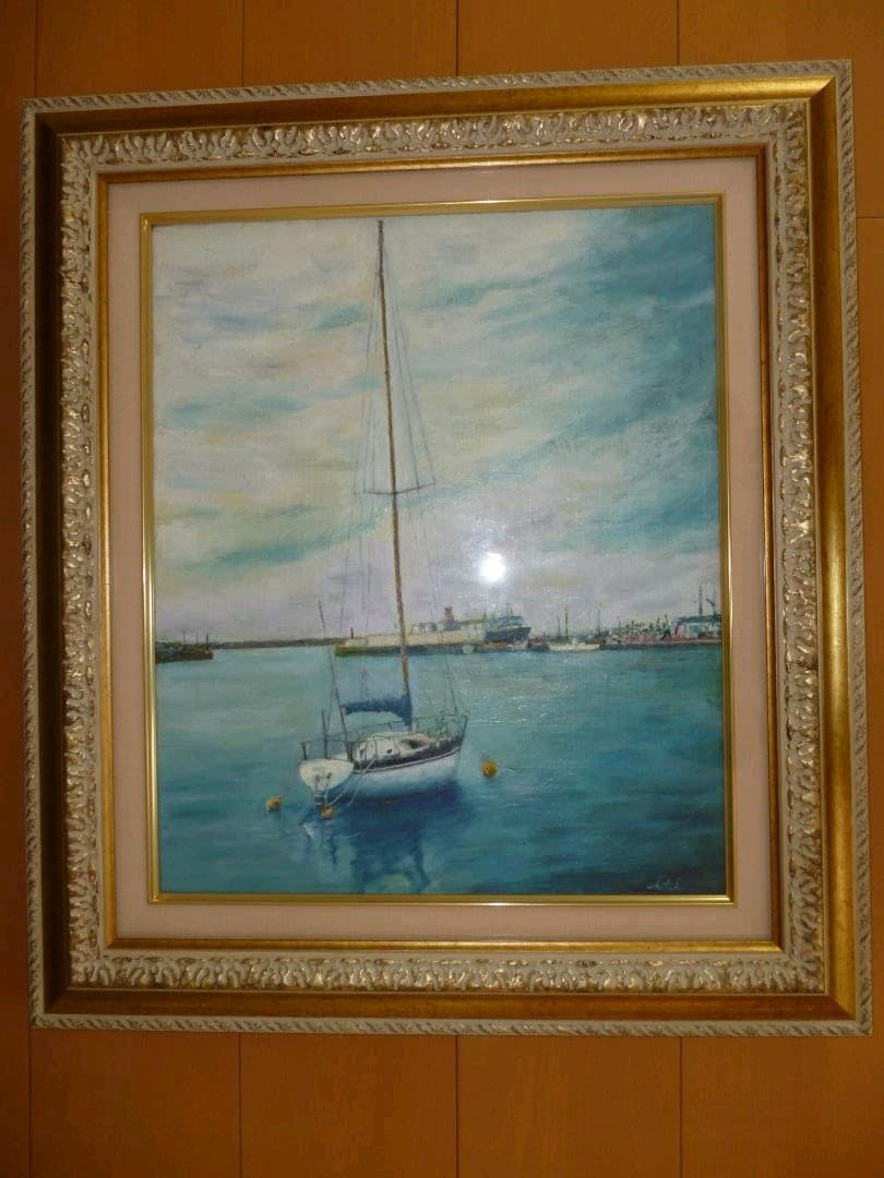 「帆船」油絵　原画（肉筆）F10額付き
