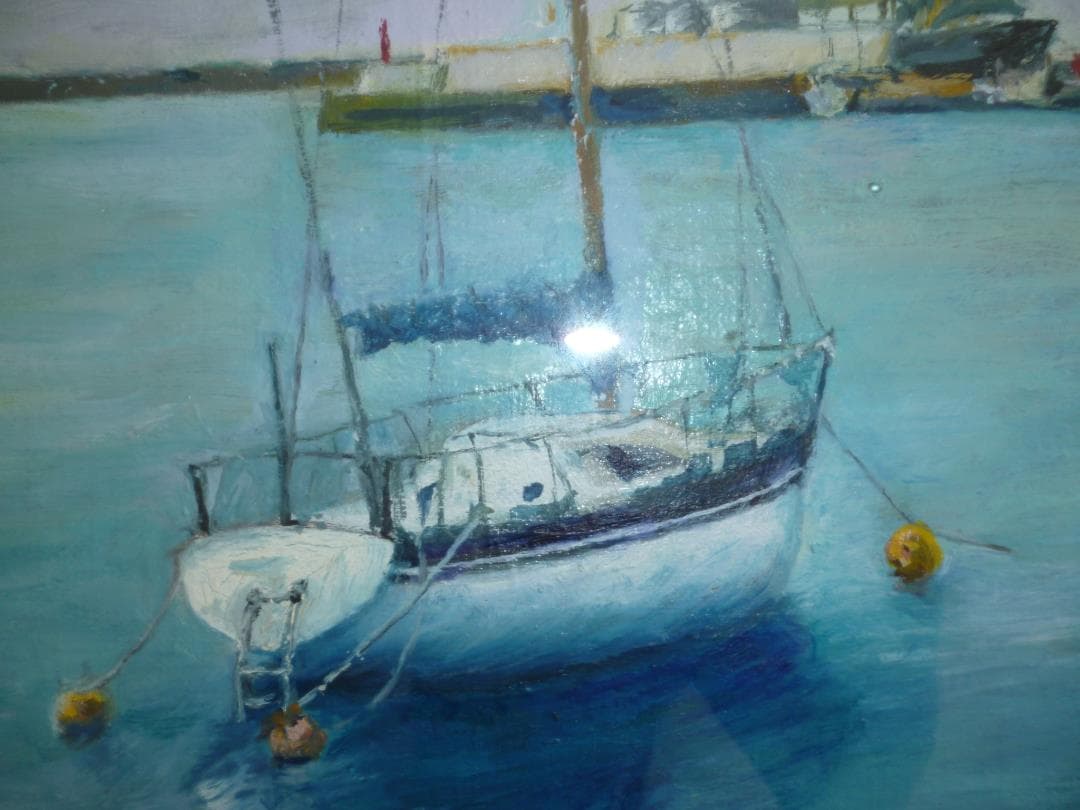 「帆船」油絵　原画（肉筆）F10額付き