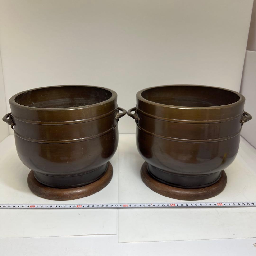 金谷五郎三郎　宣徳銅　火鉢一対　共箱　7504g 東Y8-0108①トヒチサ