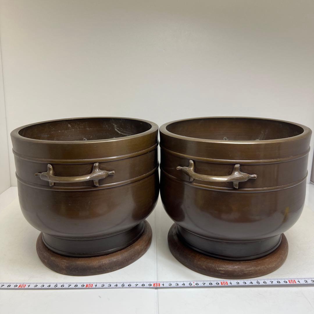 金谷五郎三郎　宣徳銅　火鉢一対　共箱　7504g 東Y8-0108①トヒチサ