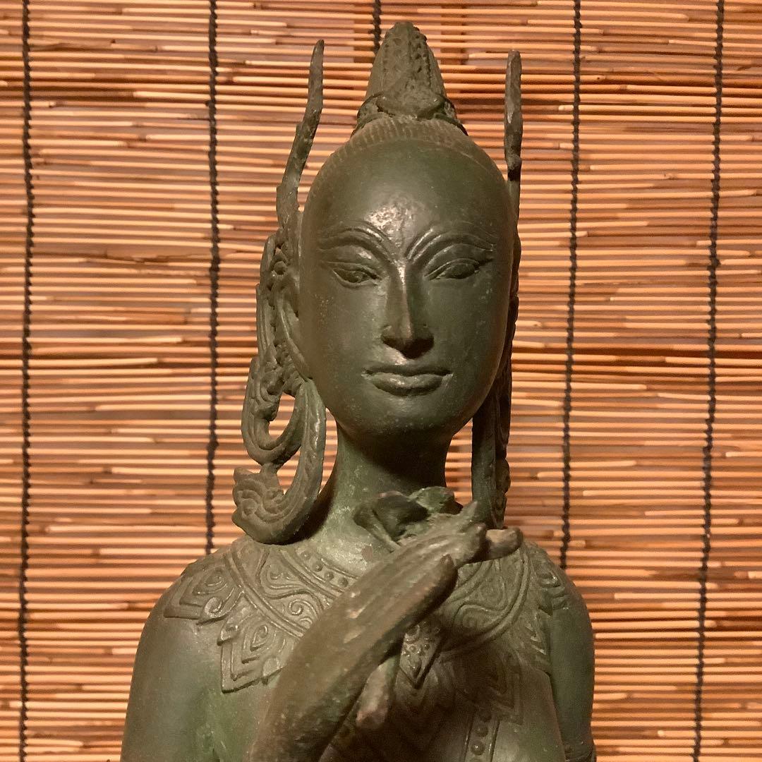 古玩・ビルマ期「女神像」土着信仰・ミャンマー・ダーミカラマ・ビルマ寺院・唐金