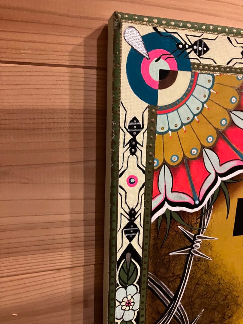 現代アート 油彩画 肉筆 一点物 スカル ピクセルハート F6号相当 ガレージ