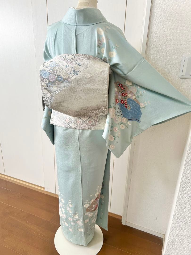 美品　人気の水色　正絹訪問着　フルセット4点　卒業式　入学式　七五三　お宮参り