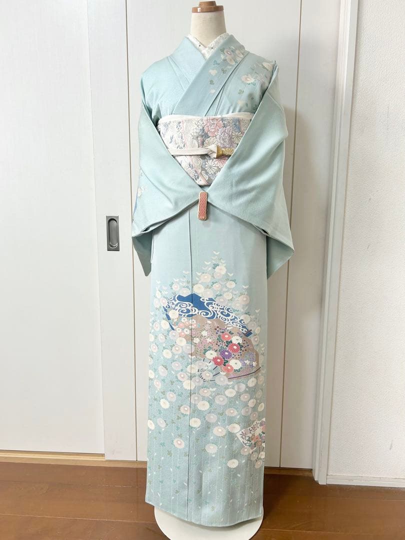 美品　人気の水色　正絹訪問着　フルセット4点　卒業式　入学式　七五三　お宮参り