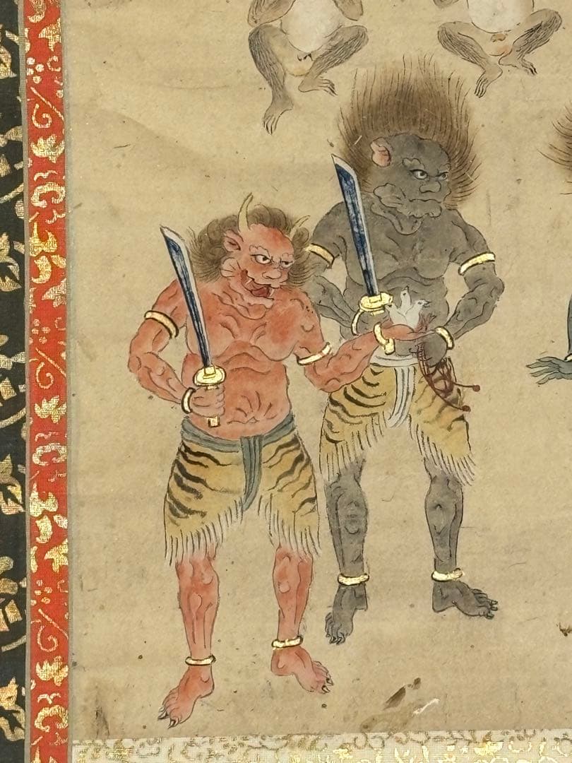 「江戸時代筆 彩色画 青面金剛図」1幅|庚申 真言宗 仏画 仏教美術 掛軸