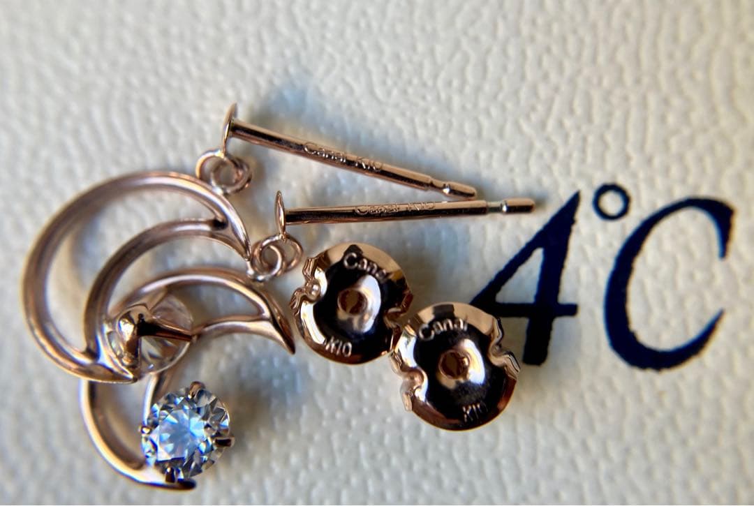 カナル・ヨンドシー　1Pジルコニア　ムーン　三日月　ピンクゴールドピアス　k10