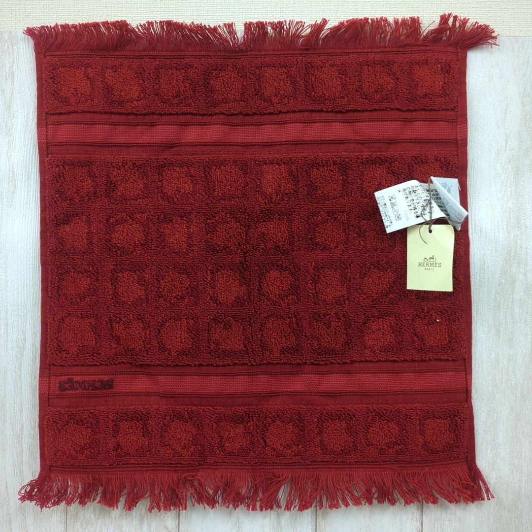 HERMES エルメス タオルハンカチ 100 %コットン レッド ベルギー製