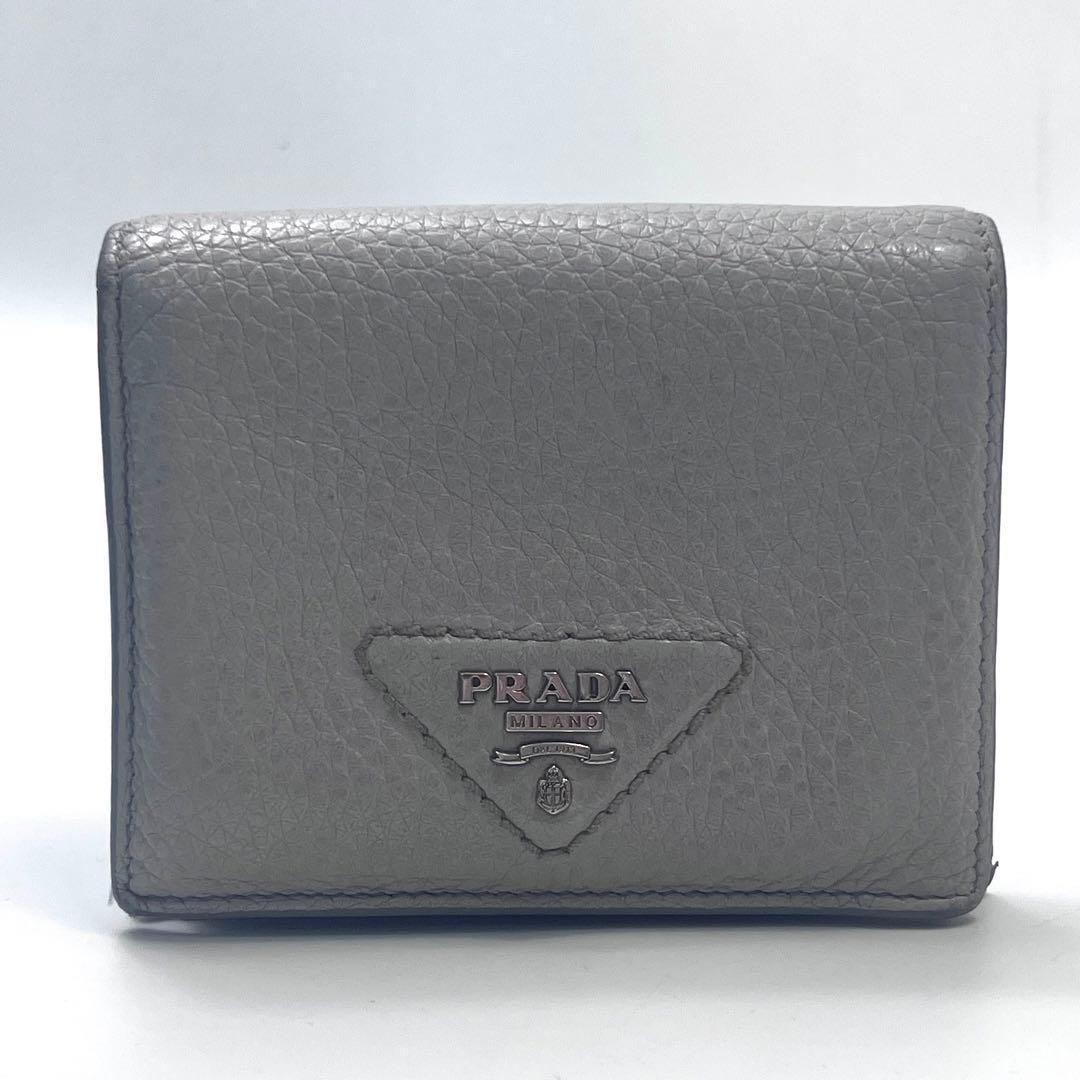 PRADA プラダ ヴィッテロ ダイノ 折りたたみ 財布 グレー 三角ロゴ