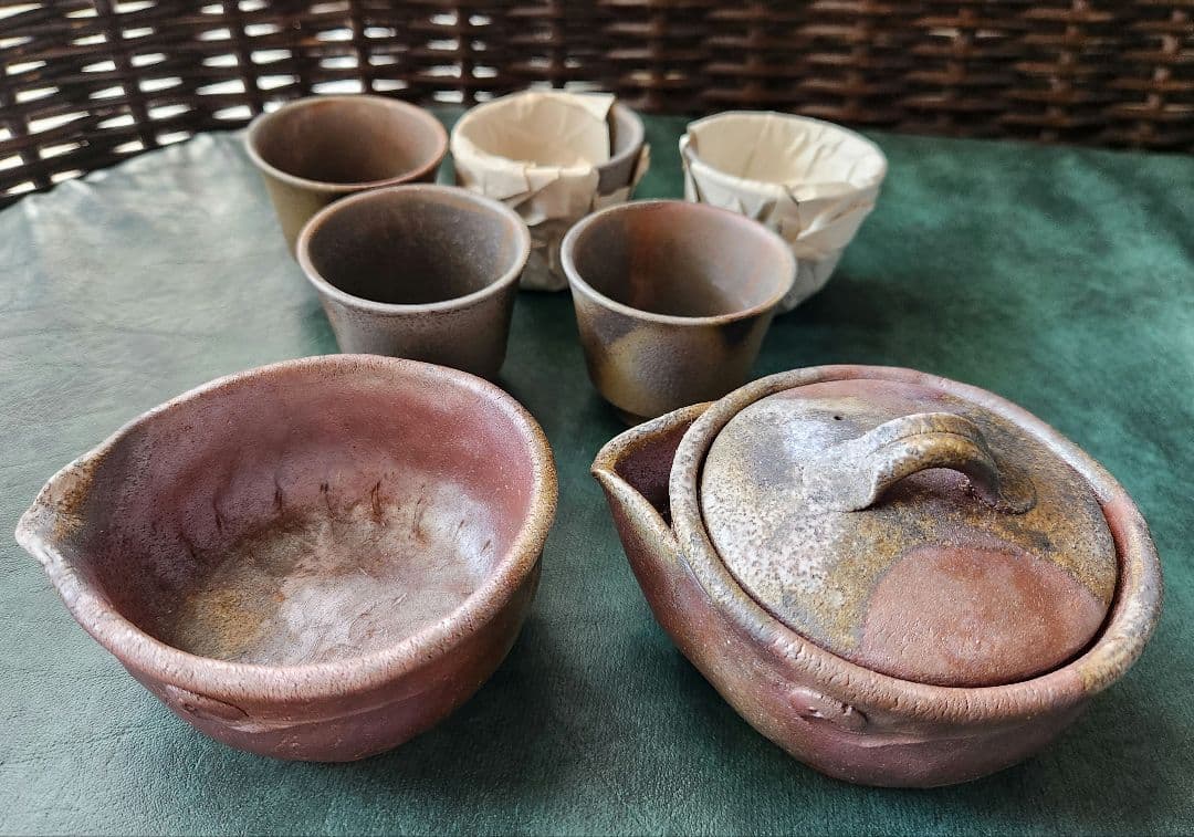 備前焼　松園　宝瓶　茶器　揃　未使用