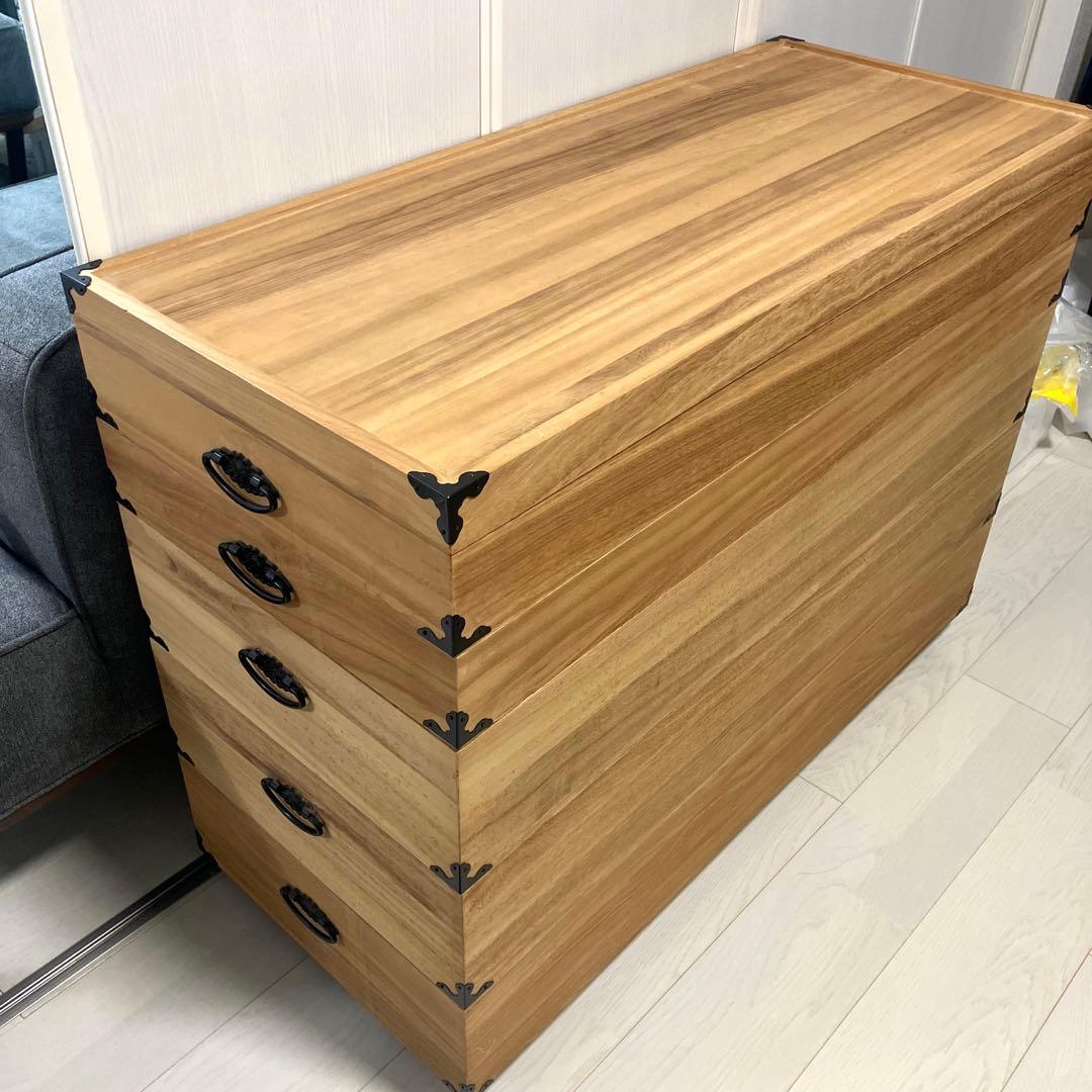 桐 衣装ケース 幅95cm 5段 日本製 隅金具 キャスター付　着物　収納